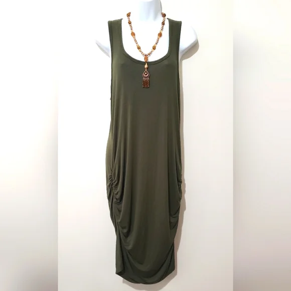 Venus Ladies Summer Dress Size XL Olive Green Light Weight Sleeveless - Picture 2 of 6